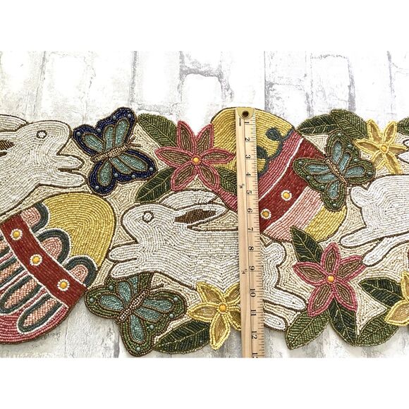 One Hundred 80 Degrees Beaded Bunny Easter Egg Table Runner Festive Spring Decor - Picture 7 of 8